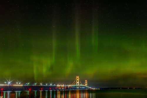 MIghty Mac bridge and Northern lights. From Your Memorable Visit to Michigan: A Natural World Wonder
