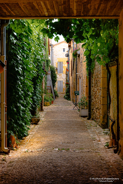 Narrow medieval stock market alley (Monpazier/FR)