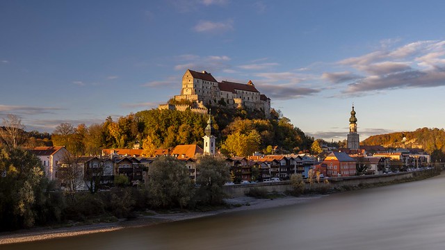 Burghausen Castle in the sunset on the Salzach