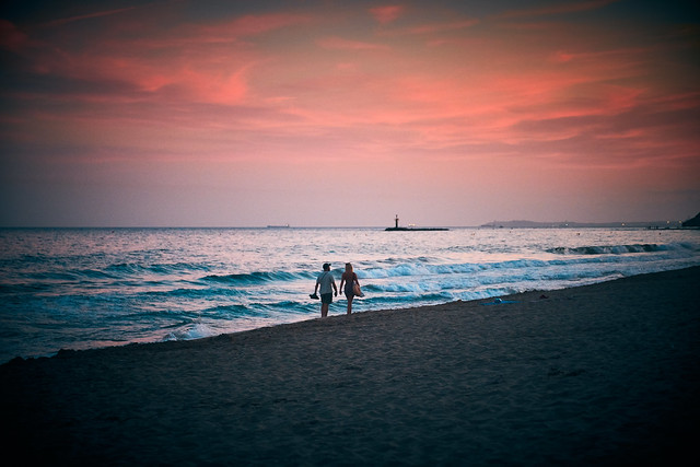 Seashore walk at twilight