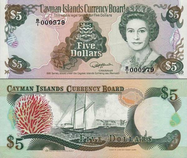 Cayman Islands p12a 5 Dollars-1991