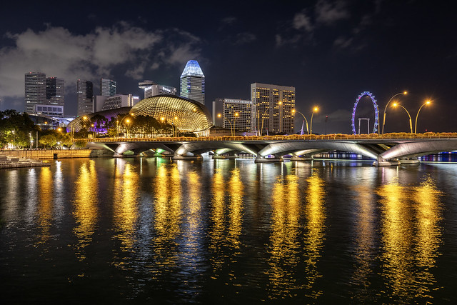 Night Reflections of Esplanade Bridge and Marina Square