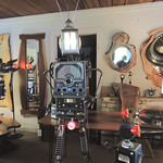 Robots Steve Heller’s Fabulous Furniture in the Catskills offers a mix of high-end Nakashima-inspired furniture and whimsical sci-fi-ish scrap metal sculptures. I suspect the one subsidizes the other — but on the other hand, I’m sure the sculptures bring a lot of traffic into the store.