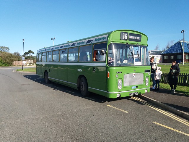 At Dinosaur Isle is former Badgerline BH1212 (YHY 592J) a 1971 Bristol RELL6L / ECW Originally operated by: Bristol Omnibus (presented in NBC green with Badgerline logos)