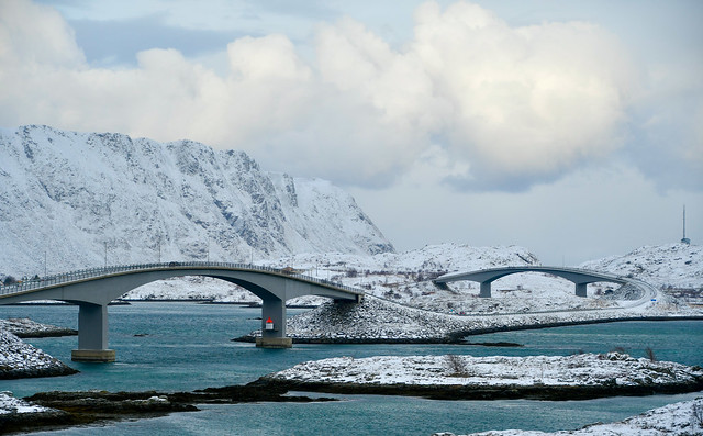 road, bridges and nature in Lofoten