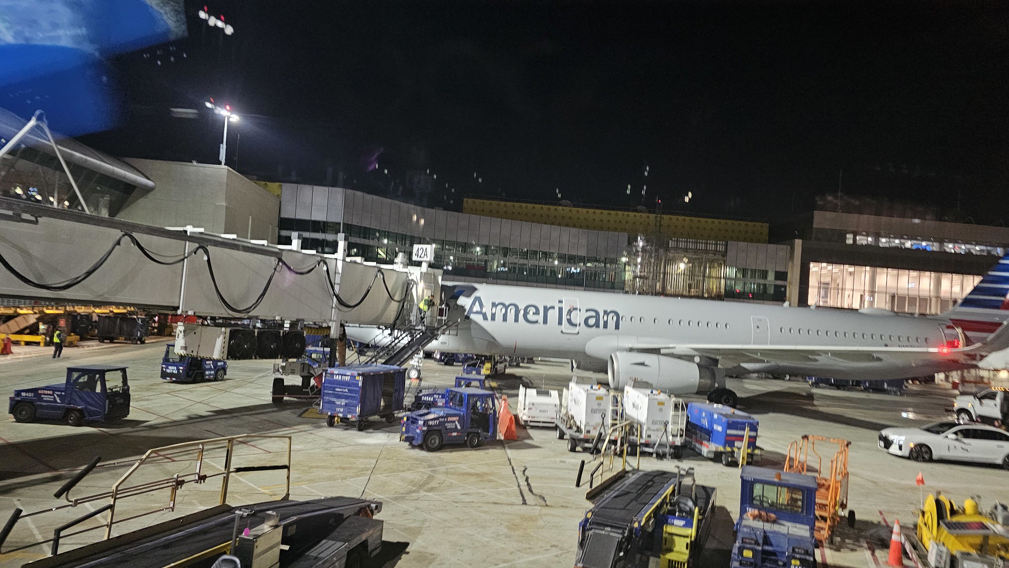 An AA aircraft sat at Gate 42A at LAX T4