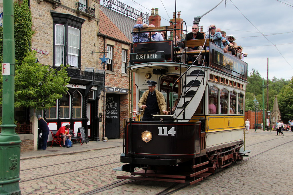 2022-07-12; 0203. Newcastle Corporation Tram 114 (1901). 1900's Town, Beamish museum.