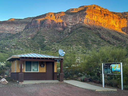 Brandenburg Ranger's station at sunrise - Aravaipa Canyon approach by Al_HikesAZ, This is the Brandenburg Ranger Station Kiosk at Sunrise as I approach Aravaipa Canyon from the west.