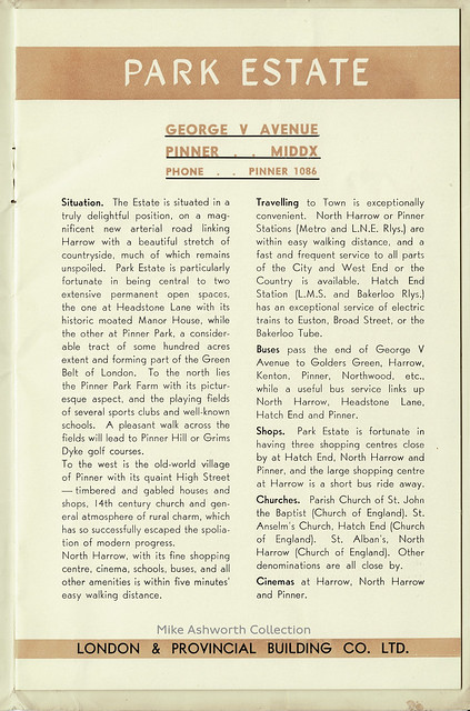 Park Estate, George V. Avenue, Pinner, Middlesex : brochure issued by London & Provincial Building Co. Ltd., London, [1937] : Park Estate introduction
