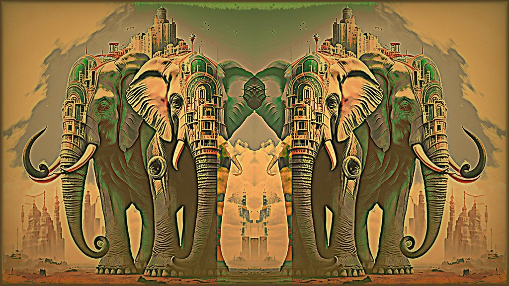 Manche Elefanten füllen Räume unermesslich / Some elephants fill spaces immeasurably / Certains éléphants remplissent infiniment les espaces / 有些大象占据了无法估量的空间 / कुछ हाथी स्थानों को अथाह रूप से भर देते हैं / Некоторые слоны заполняют пространство безмерно