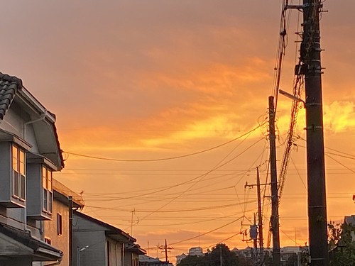 sunset orange sky cables matsudo japan