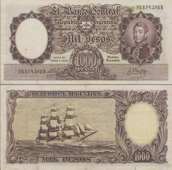 Argentina p274a 1000 Pesos-1954