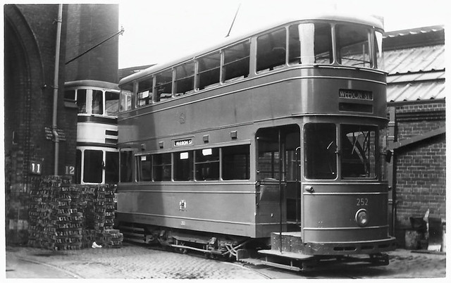 Sheffield tram No. 252 in green livery @ Tinsley Depot - Aug 1952