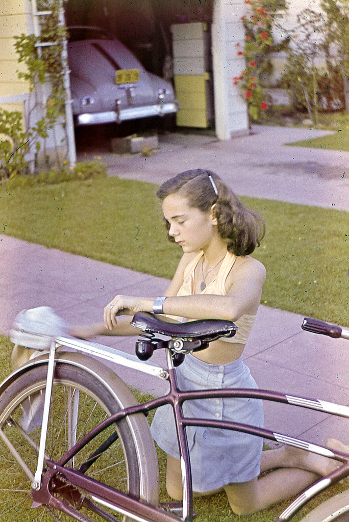 Slide of Girl Cleaning Bicycle, 1947