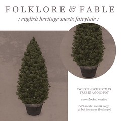 Folklore &  Fable : Snow Flocked Twinkling Christmas Tree