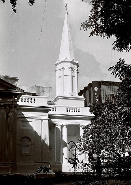 Armenian Apostolic Church of St Gregory (1835, architect: G.D. Coleman) Singapore 15 November 2023.  Rollei B35 (Triotar lens)/Ilford XP2 Super 400.