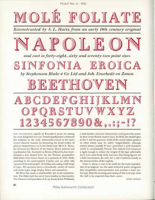 Molé Foliate typeface ; reconstruction by S. L. Hartz : in Motif 6 : Shenval Press, London, 1961