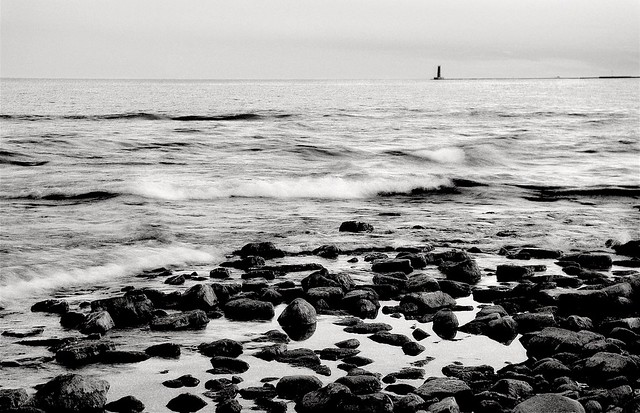 Evening Beach in Black and White