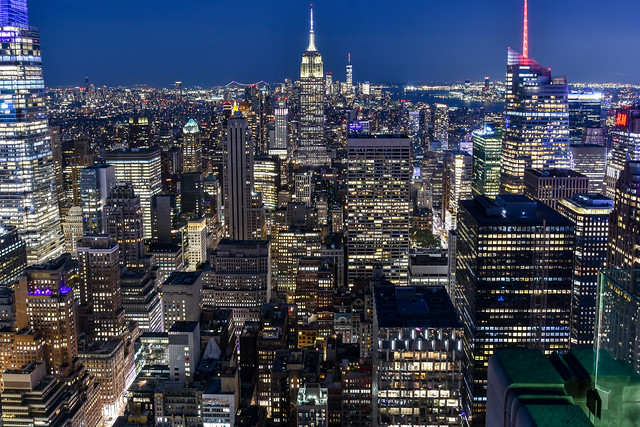 Manhattan night skyline and Empire State Building from Top of the Rock, Rockefeller Center - Manhattan, New York