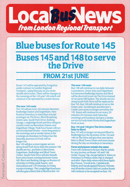 Blue buses for Route 145, Buses 145 and 148 to serve the Drive