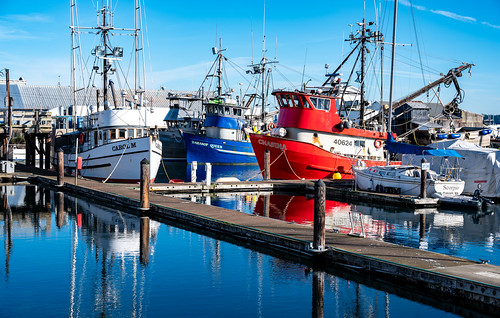 No time to fish by sitkaran, clouds harbor landscape nikon ocean reflections seascape sky water workboats ships boats fishingboat