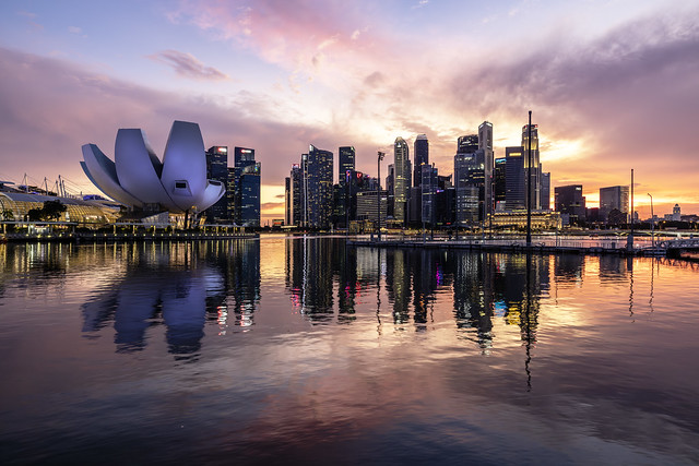 Contrasting Dusk Reflections in Singapore Marina Bay