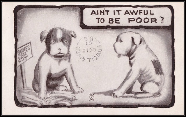 1910 H.I.R. Boston Humerous Postcard - (Dogs) - Ain't it Awful to be Poor?