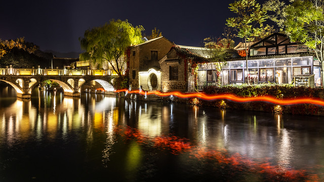 Captivating Light Trail and Reflections in Gubei Watertown