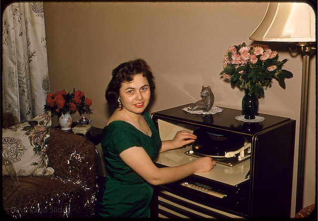 Woman posed with radiogram, USA, 1950s