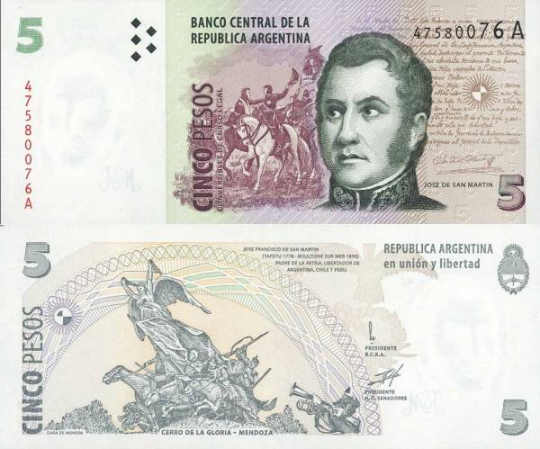 Argentina p347a 5 Pesos-1998