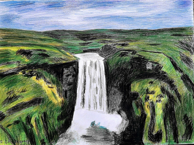 Waterfalls - Colored Pencil Drawing Done by STEVEN CHATEAUNEUF (2023)