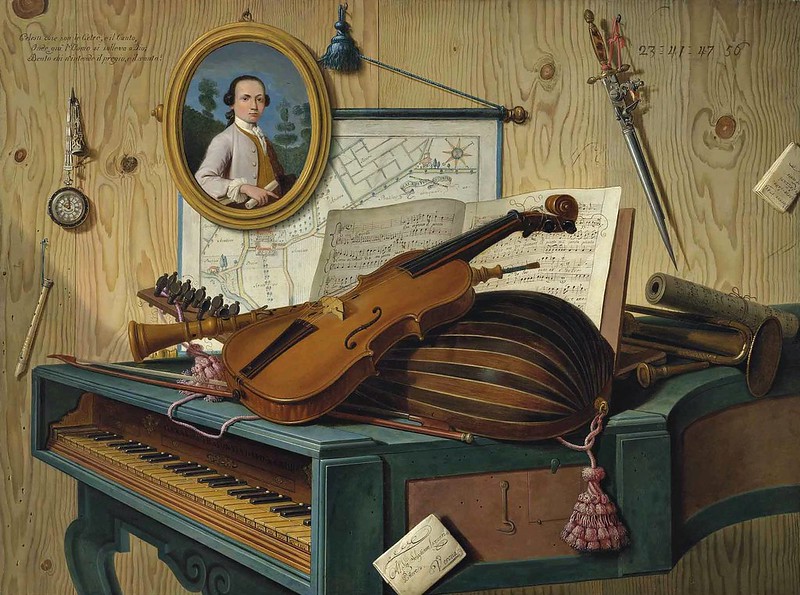 Sebastiano Lazzari (c.1730-c.1790) - A trompe l'oeil with musical instruments