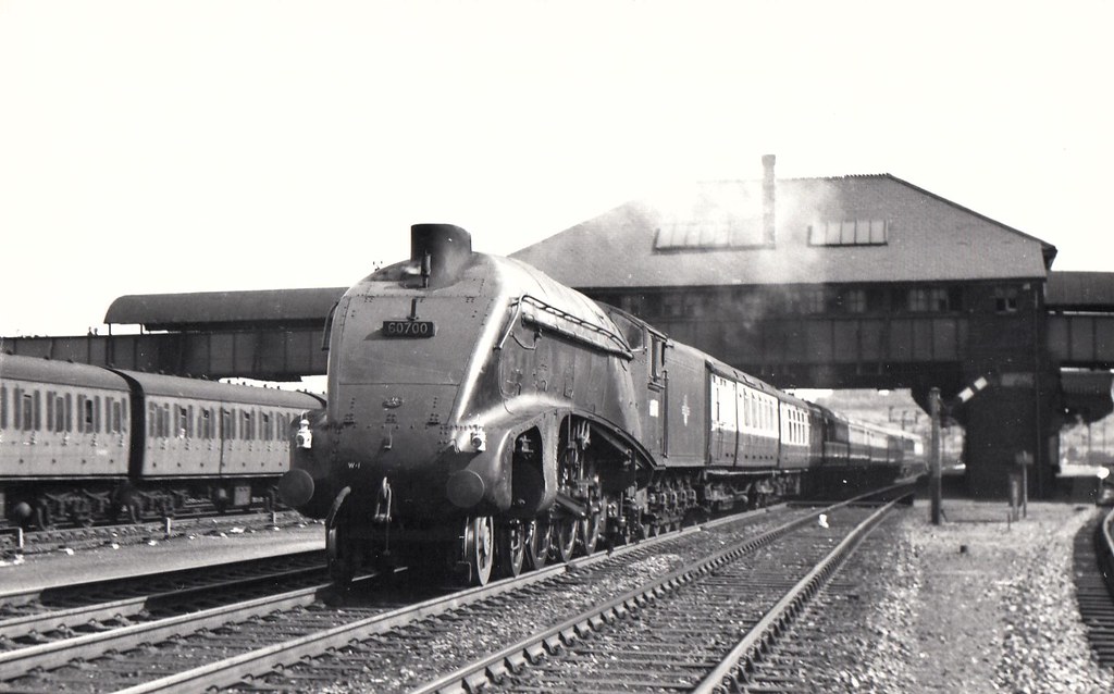 Rebuilt Gresley Class W1 4-6-2-2 60700 passing Hornsey with the 16.05 King's Cross-Leeds in May 1958.