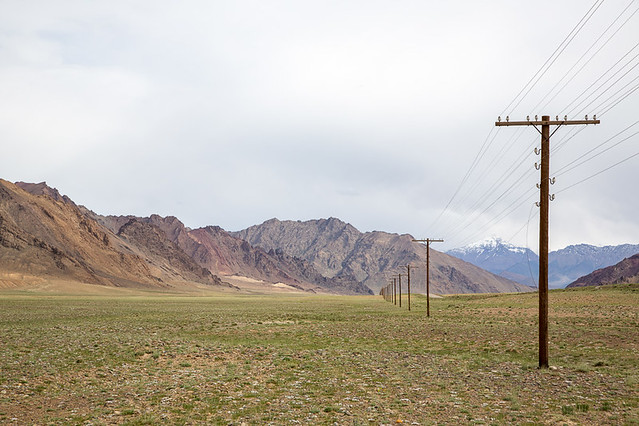 High-altitude power poles in Tajikistan
