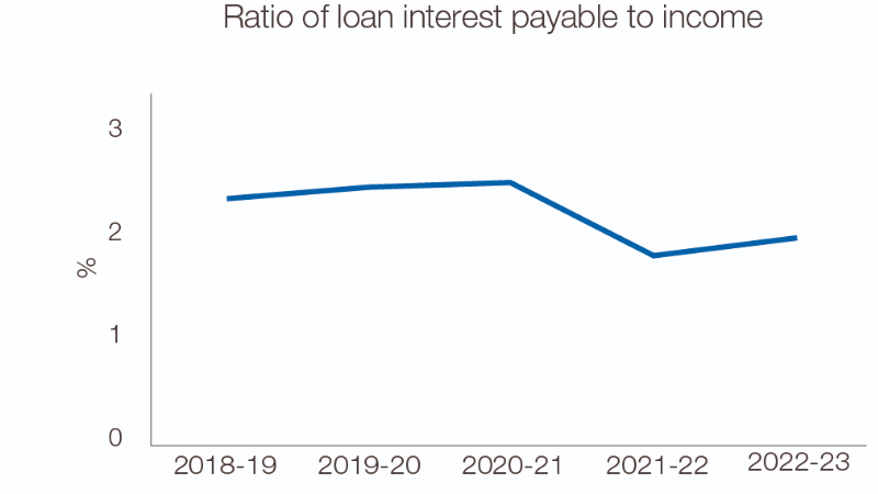 A graph showing Ratio of loan interest payable to income.