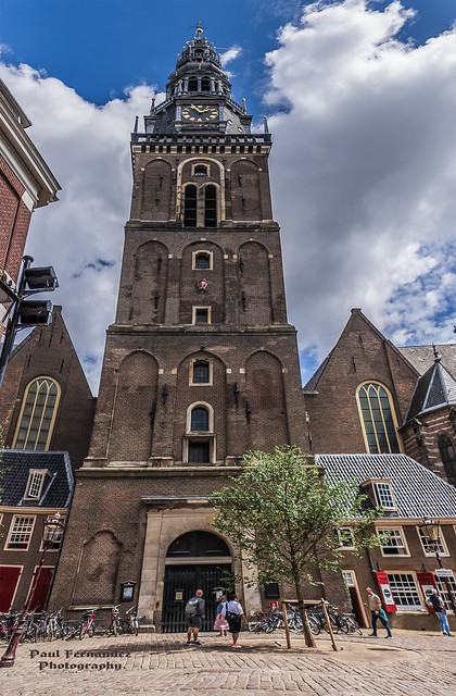 Panorama of the Old Church Bell Tower, Amsterdam, North Holland, The Netherlands