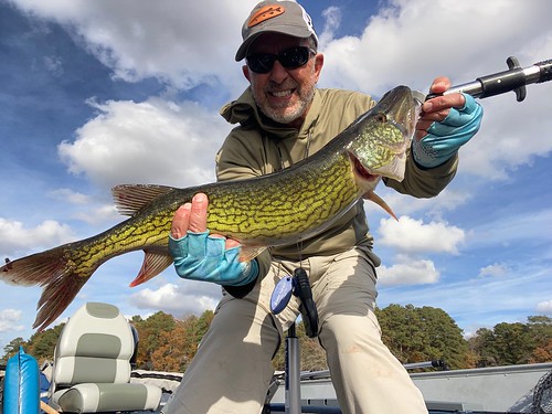 Photo of man in a boat holding a fish