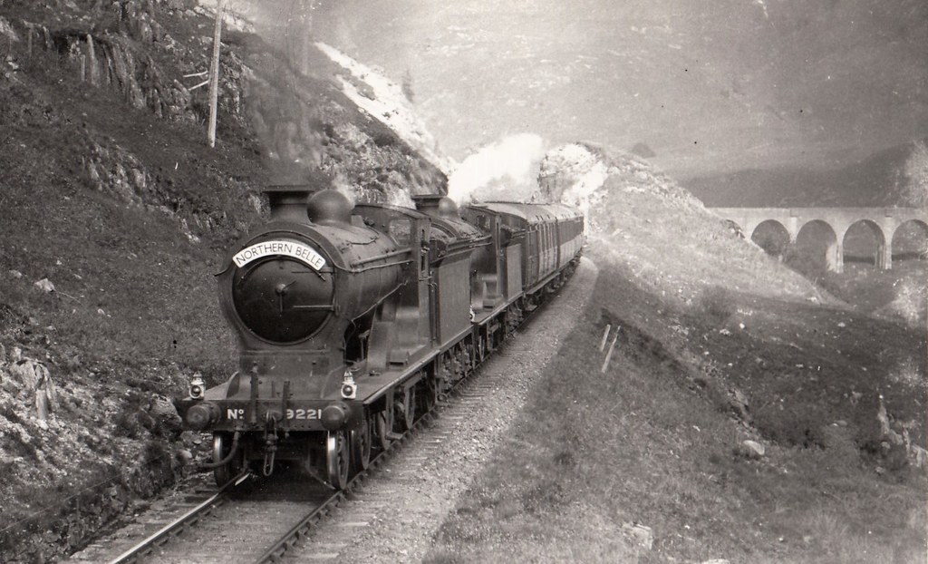 Ex-NBR 4-4-0, LNER Class D34 9221 GLEN ORCHY and sister head the Northern Belle at Glenfinnan in 1934.
