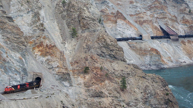 One hell of a place to build a railway - CN west bound in White Canyon, just east of Lytton, BC - 20 September 2023 [© WCK-JST]