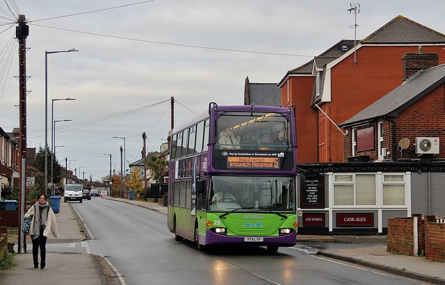 YT11 LTF, Ipswich Buses Omnidekka 25 on diversion in Spring Road, 23rd November 2023.