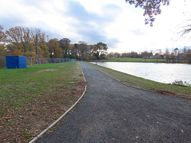 Autumn at Swanshurst Park - new tarmacked path open alongside Moseley New Pool