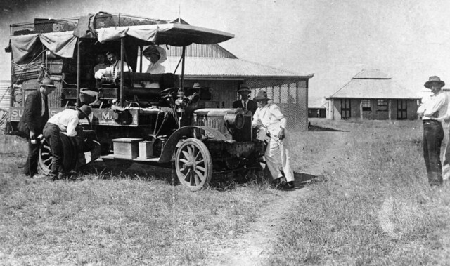 Albion truck of Sutton's Royal Mail transporting passengers and mail, ca. 1910
