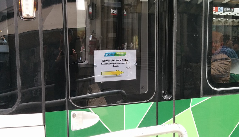 E Class tram driver door signage, November 2013