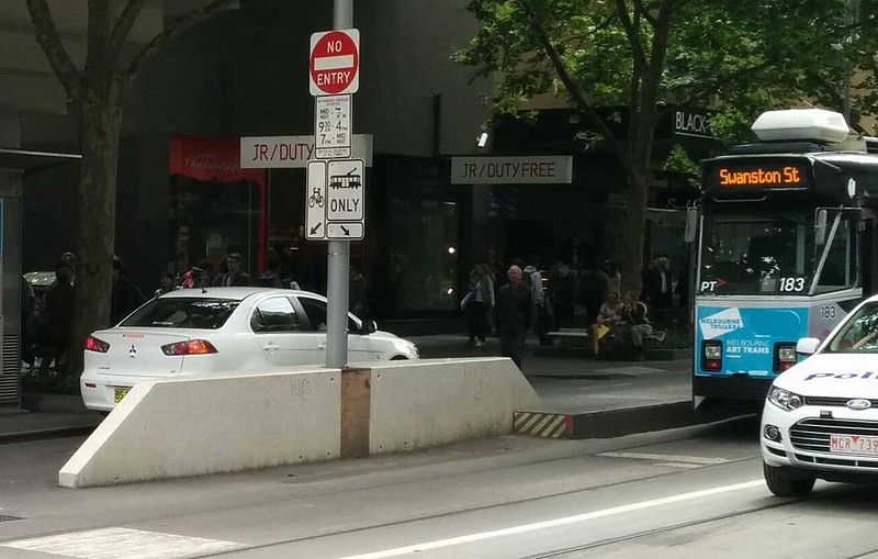 Another car goes the wrong way in Swanston Street, November 2013