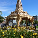 wooden burning man temple at Patricia's Green in San Francisco in San Francisco, United States 