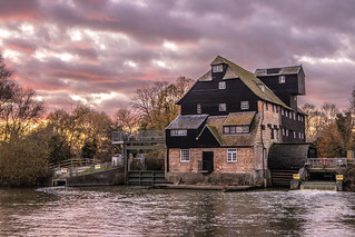 UK, Cambridgeshire - Houghton Mill at Sunset