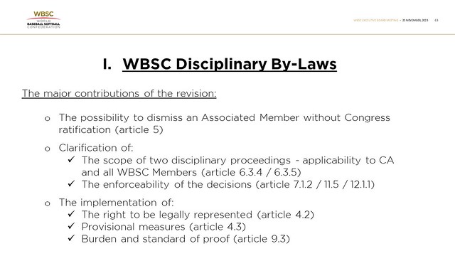 WBSC Executive Board Meeting Report - Disciplinary By Laws