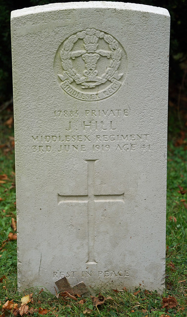 J. Hill, Middlesex Regiment, 1919, War Grave, Oundle
