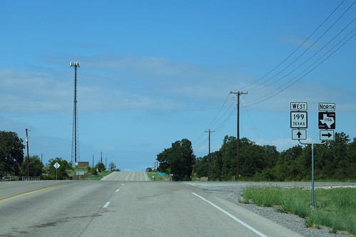 TX199 West at FM1156 North Signs Westbound on Texas State Highway 199.