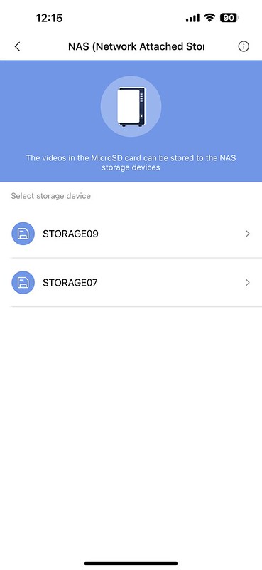 Aqara iOS App - Settings - SD Card Storage - NAS